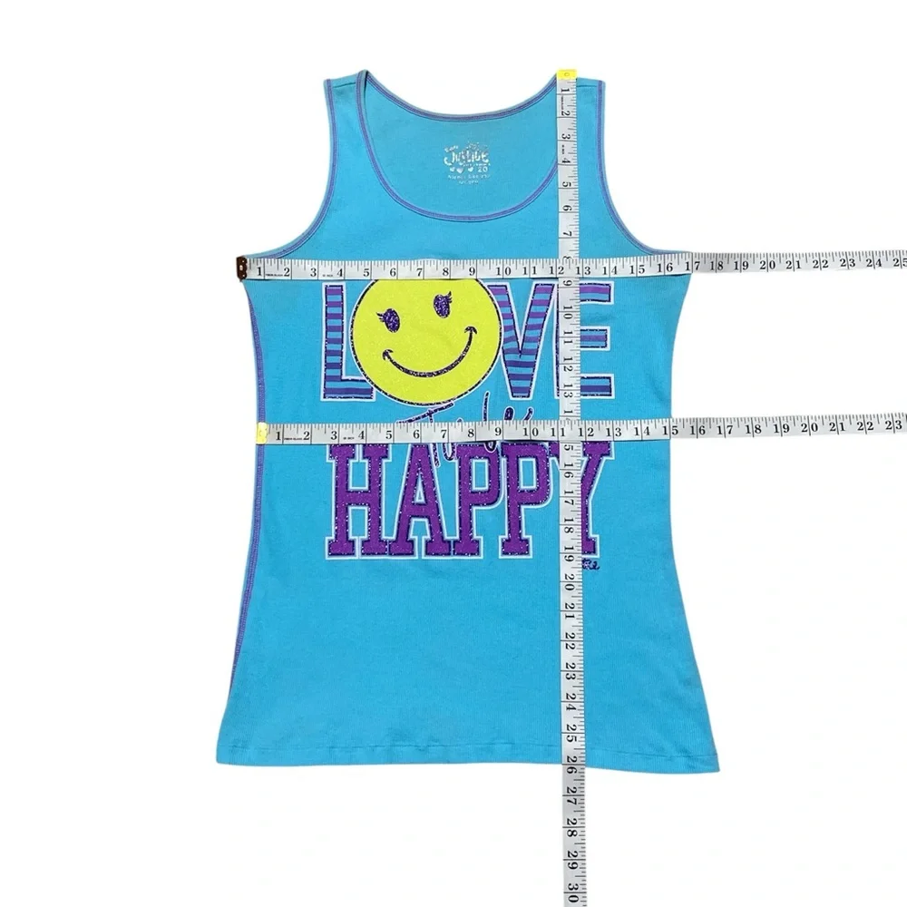 Justice Tank Top Girls 20 Casual Blue Glitter Love To Be Happy Sleeveless Shirt